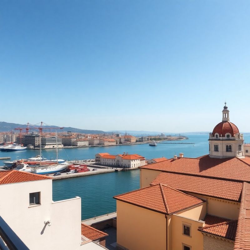 Vista panoramica del porto di Trieste e dello skyline cittadino